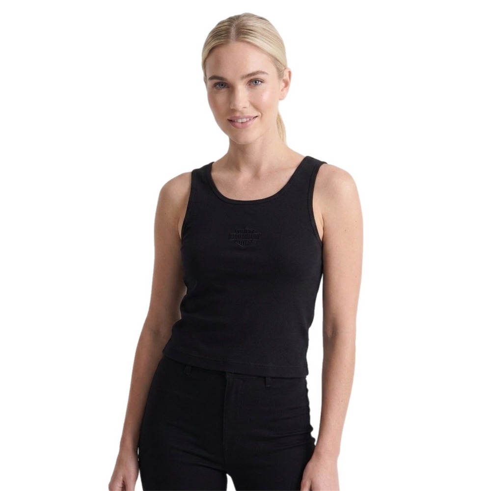 Harley Davidson Womens Black Tank Top Embroidered Logo Sleeveless Medium